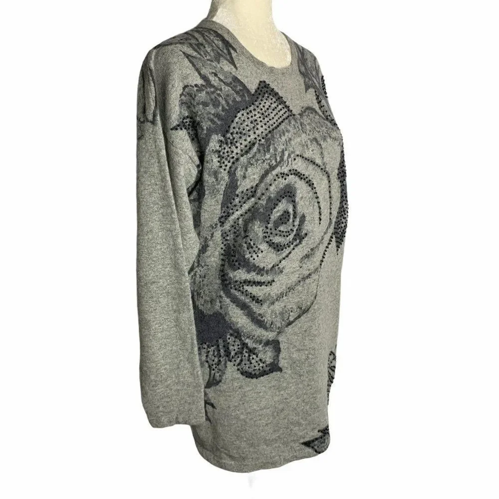 Vintage Lambswool Angora Beaded Sweater M Grey - Picture 3 of 8